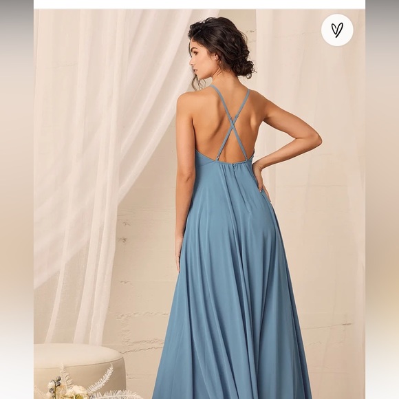 slate blue bridesmaid dresses lulus La Lune Ruched Halter Maxi Dress | Iceberg Blue | Dresses